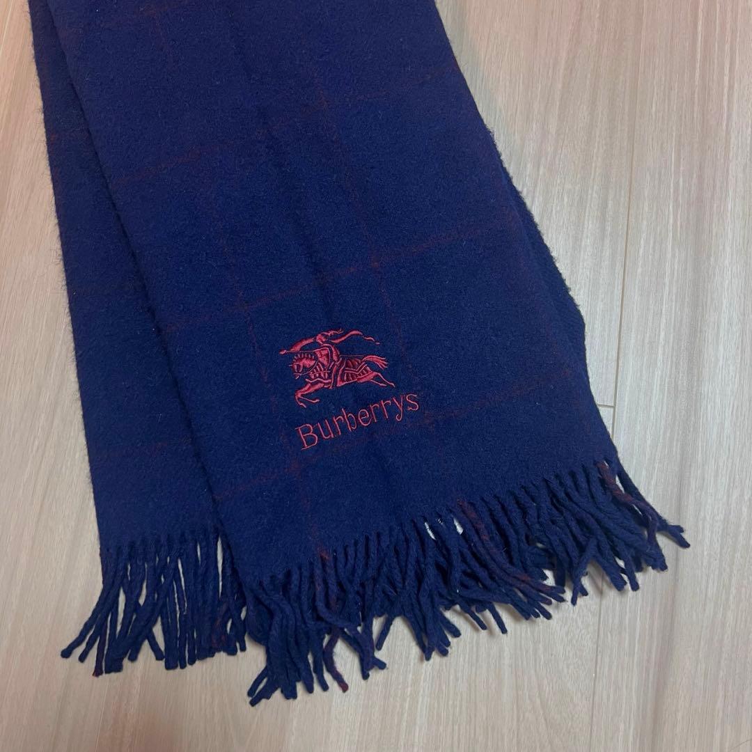 美品！BURBERRY マフラー 紺 ウール100% 75×130 大判ストール - メルカリ