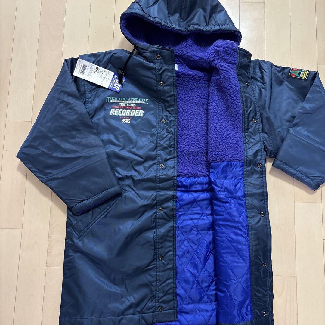 新品】アシックス 150サイズ 紺ベンチコート フード付き 紫ボア - メルカリ