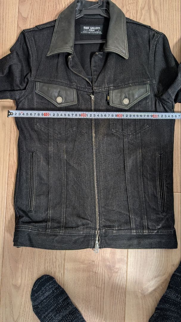 ルードギャラリー　ブラックデニムジャケット レザー襟付き