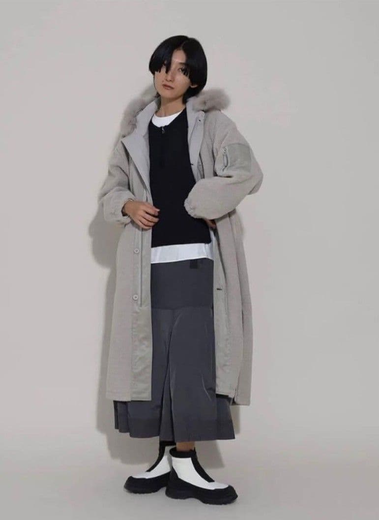 LASUD MILITARY ラシュッド ファーフーデッドボアコート 9号 白