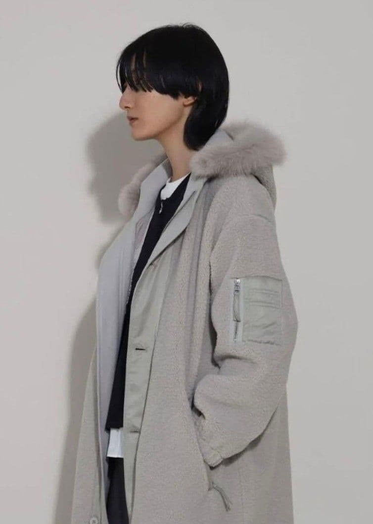 LASUD MILITARY ラシュッド ファーフーデッドボアコート 9号 白