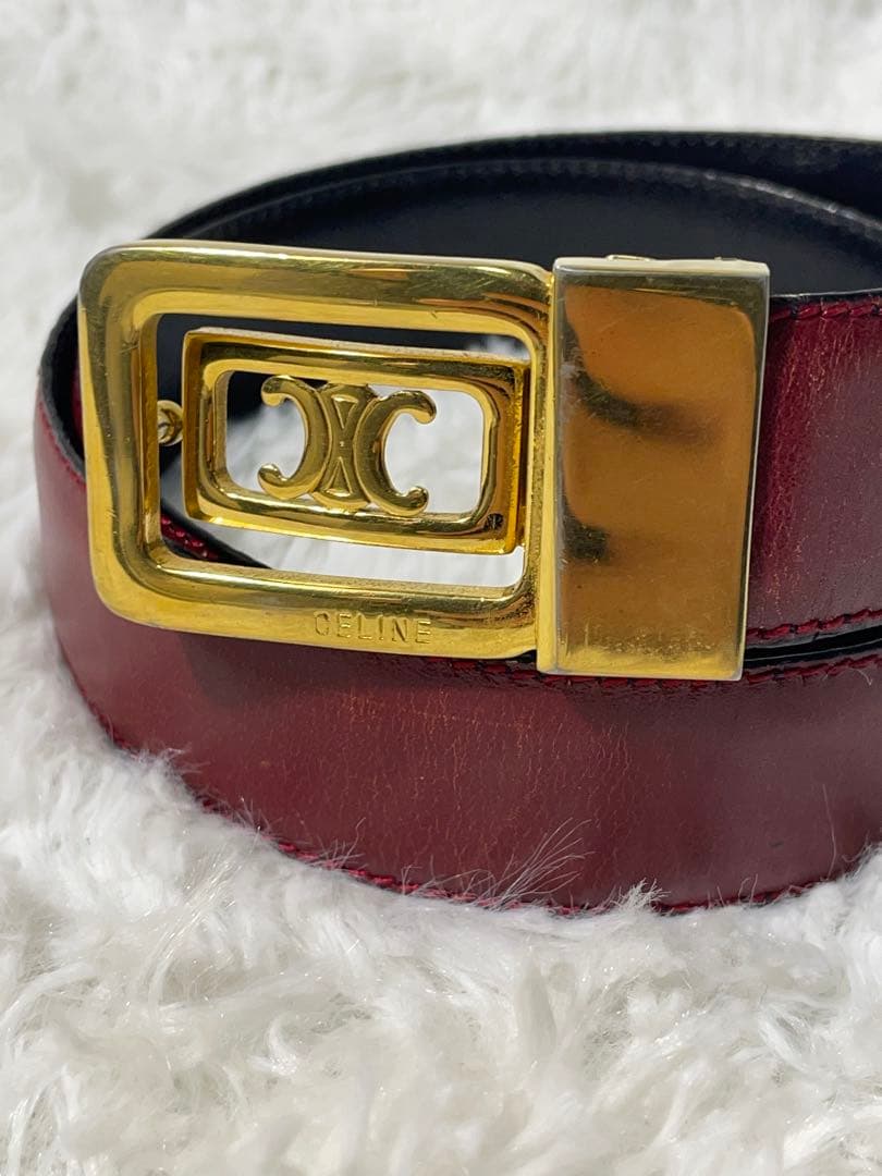 CELINE トリオンフ 金具 本革　リバーシブル ベルト 全長84 幅3
