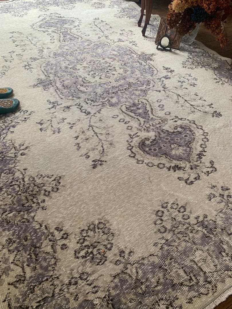 超大判 特大274×169 メダリオン スモーキグレー トルコヴィンテージラグ