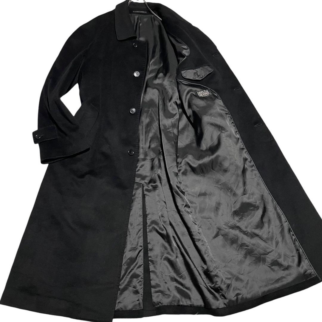 カシミヤ100%×大きいサイズ【vintage】マキシ丈比翼ロングコート 黒XL