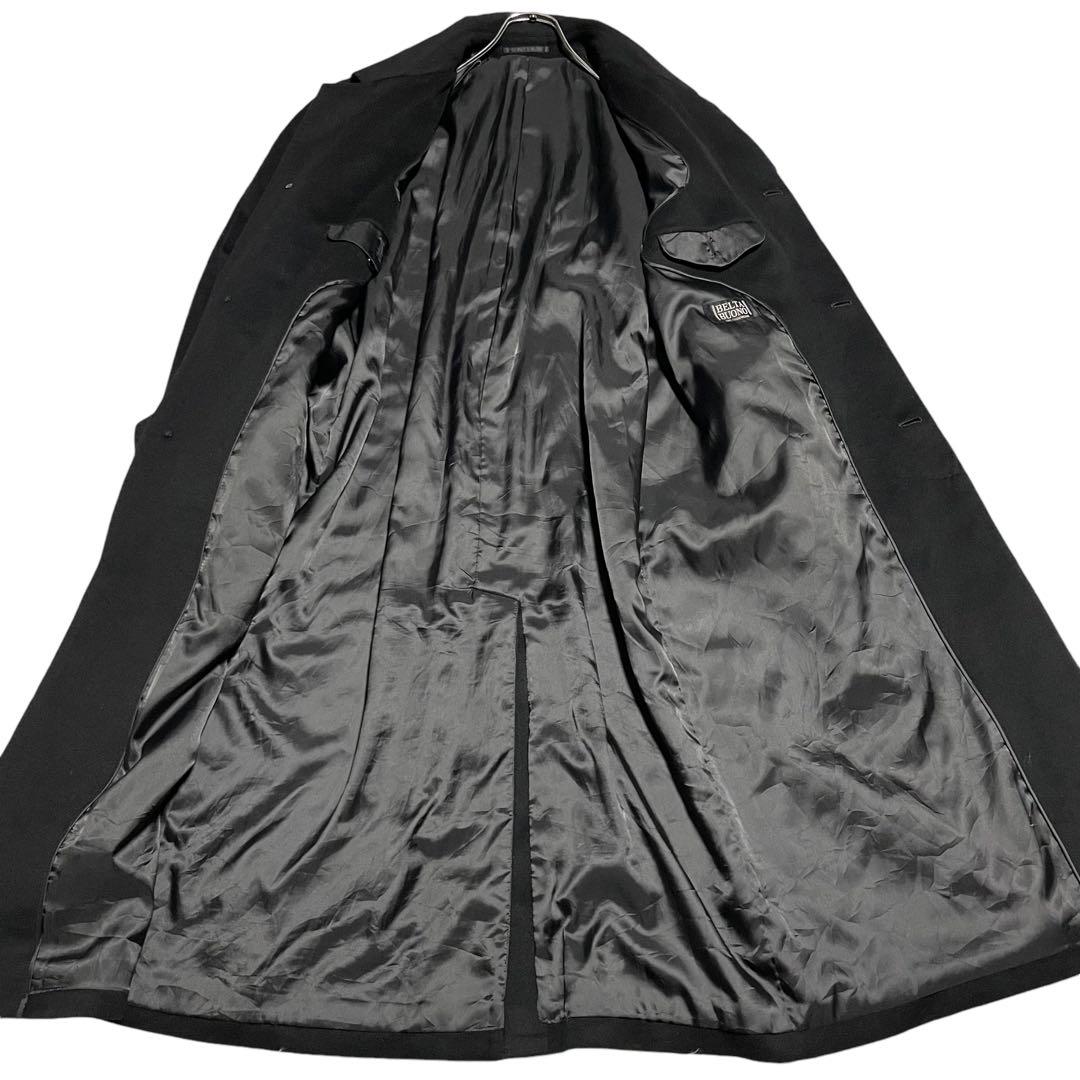 カシミヤ100%×大きいサイズ【vintage】マキシ丈比翼ロングコート 黒XL