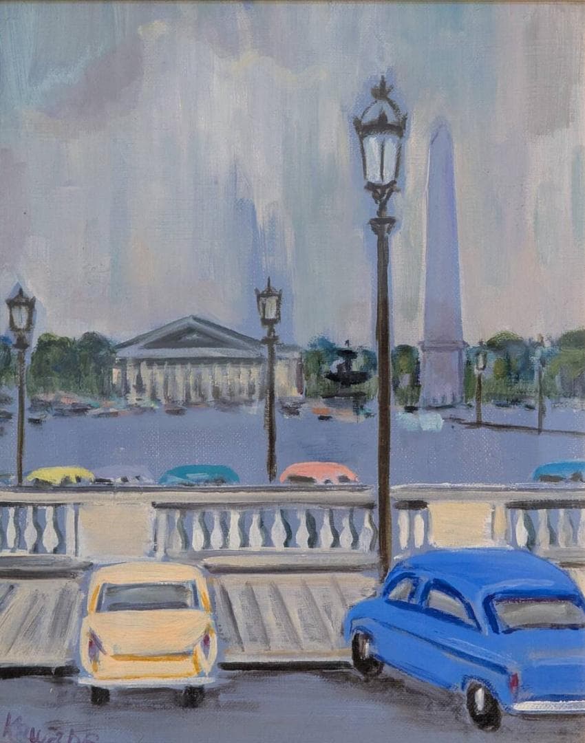 真作】絵画 油彩3号 コンコルドの広場 都市風景画 軽やかな筆致 W190