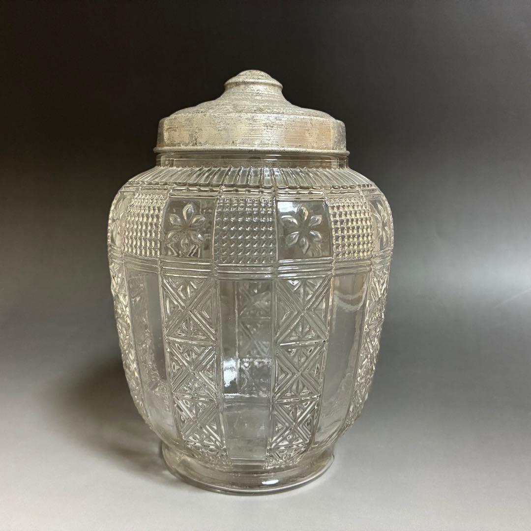 プレスガラスのあめや瓶 / 菓子瓶、飴屋瓶