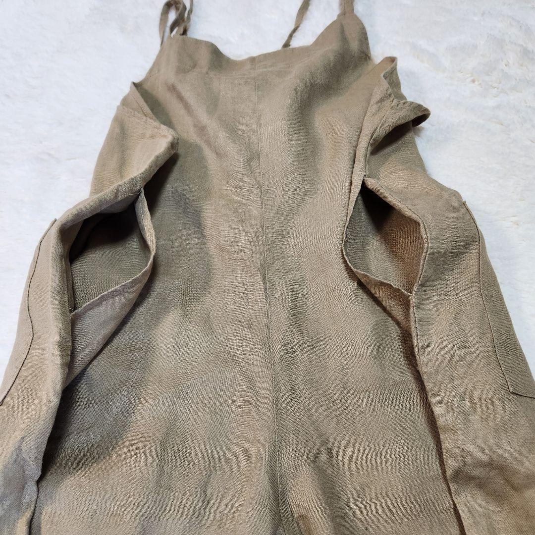 ◆23SS かぐれ リネンサロペットオーバーオール 後ろ紐 両サイドポケット