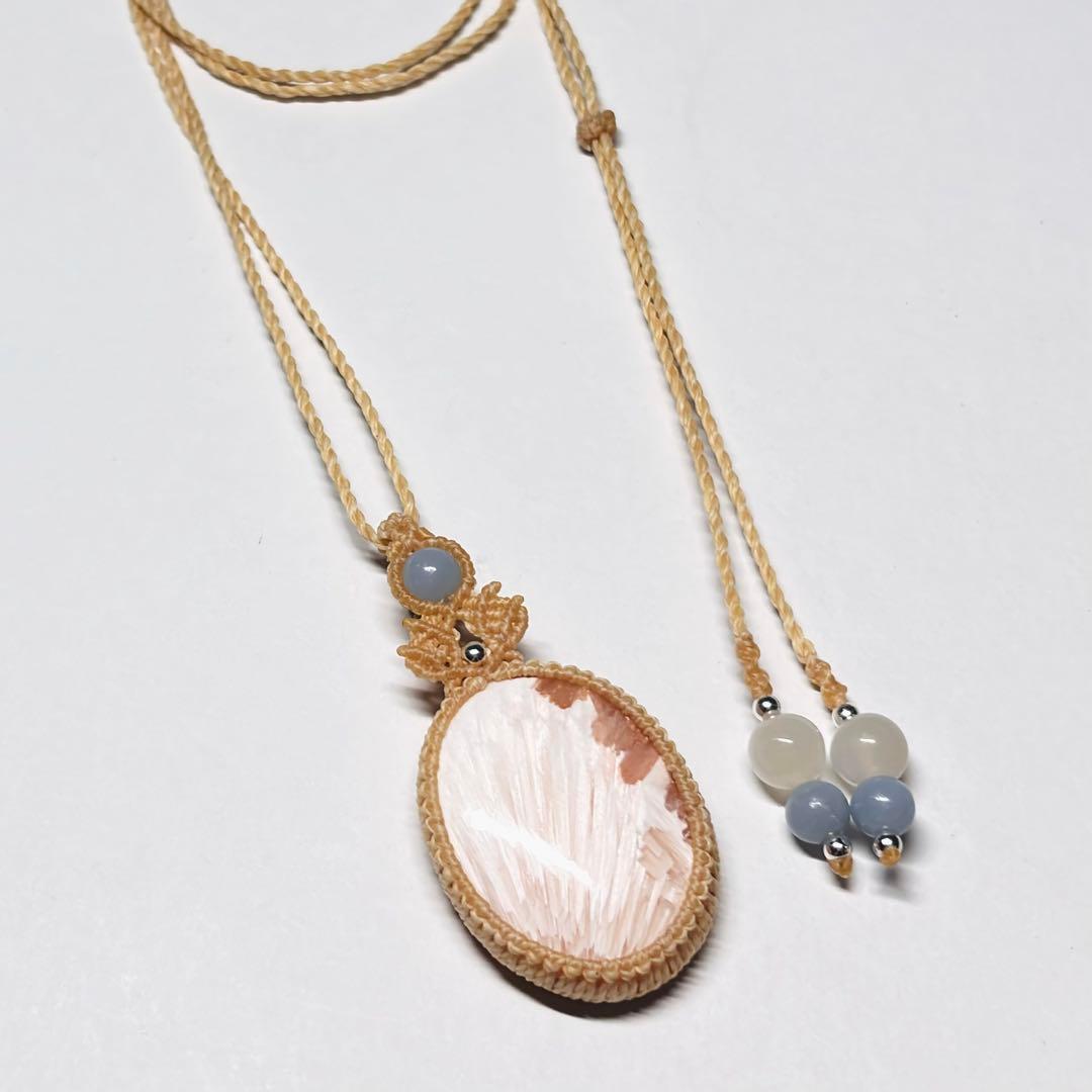 #2116 ♡ピンクスコレサイト&ムーンストーン天然石♡マクラメネックレス