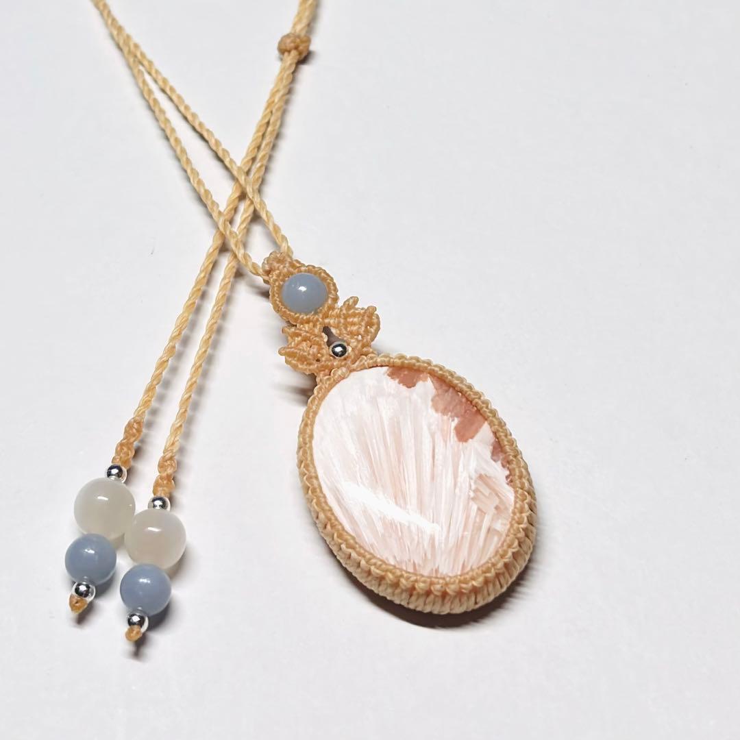 #2116 ♡ピンクスコレサイト&ムーンストーン天然石♡マクラメネックレス