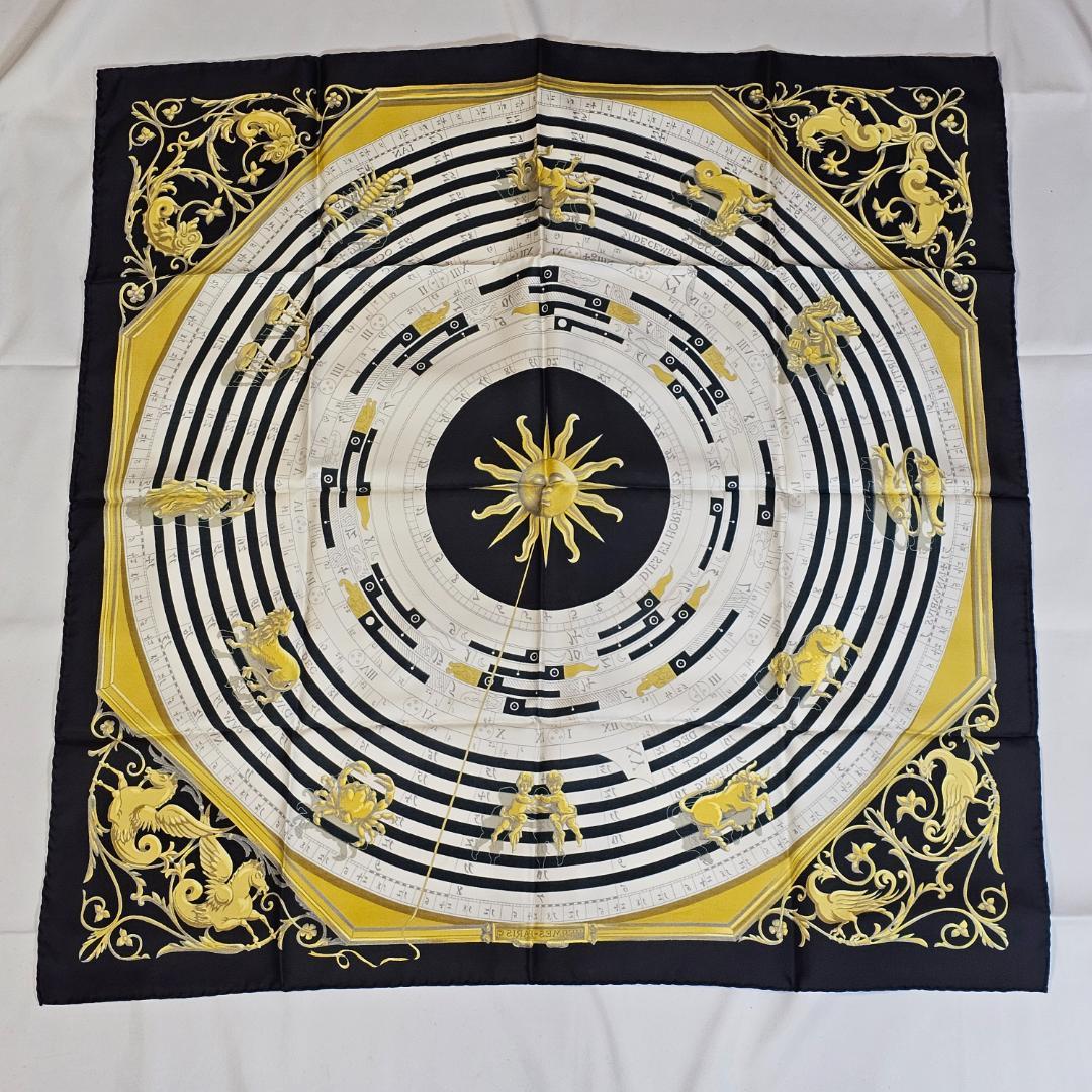 エルメス カレ90 Astrologie 占星術 シルク スカーフ 黒金