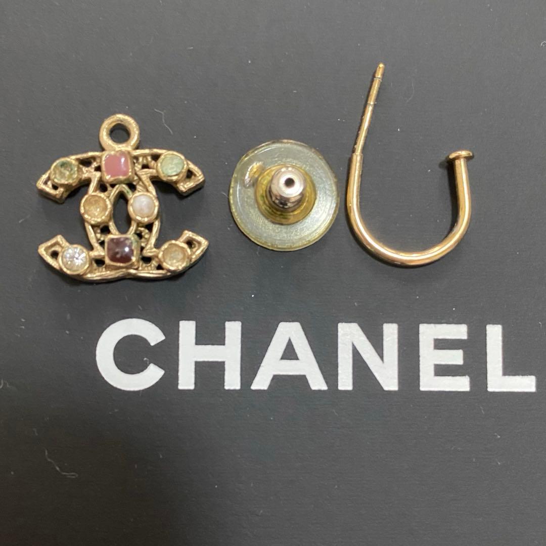 CHANEL 金色金具 マルチカラーストーン ココマークピアス