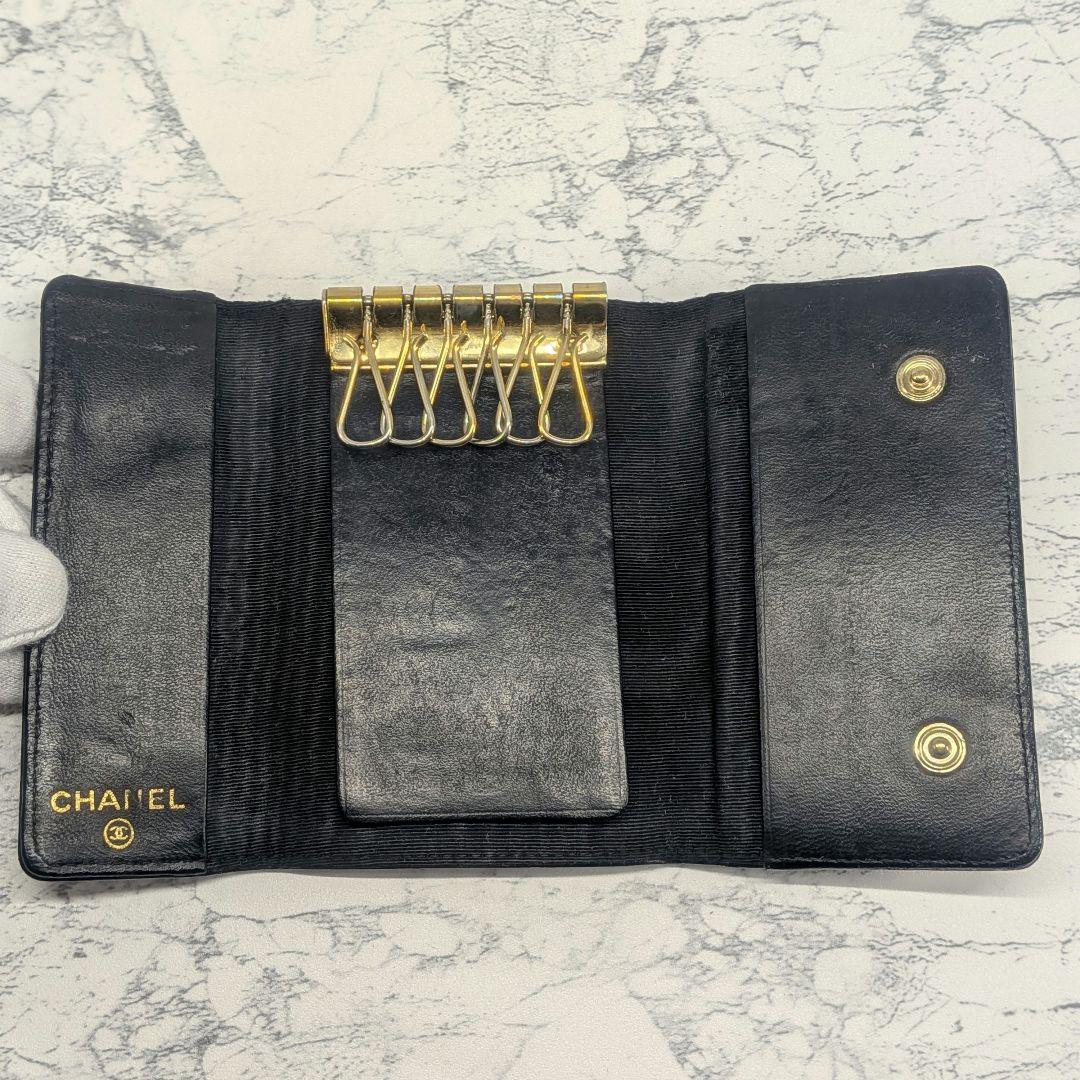シャネル CHANEL ブラック キャビアスキン 6連キーケース ココマーク