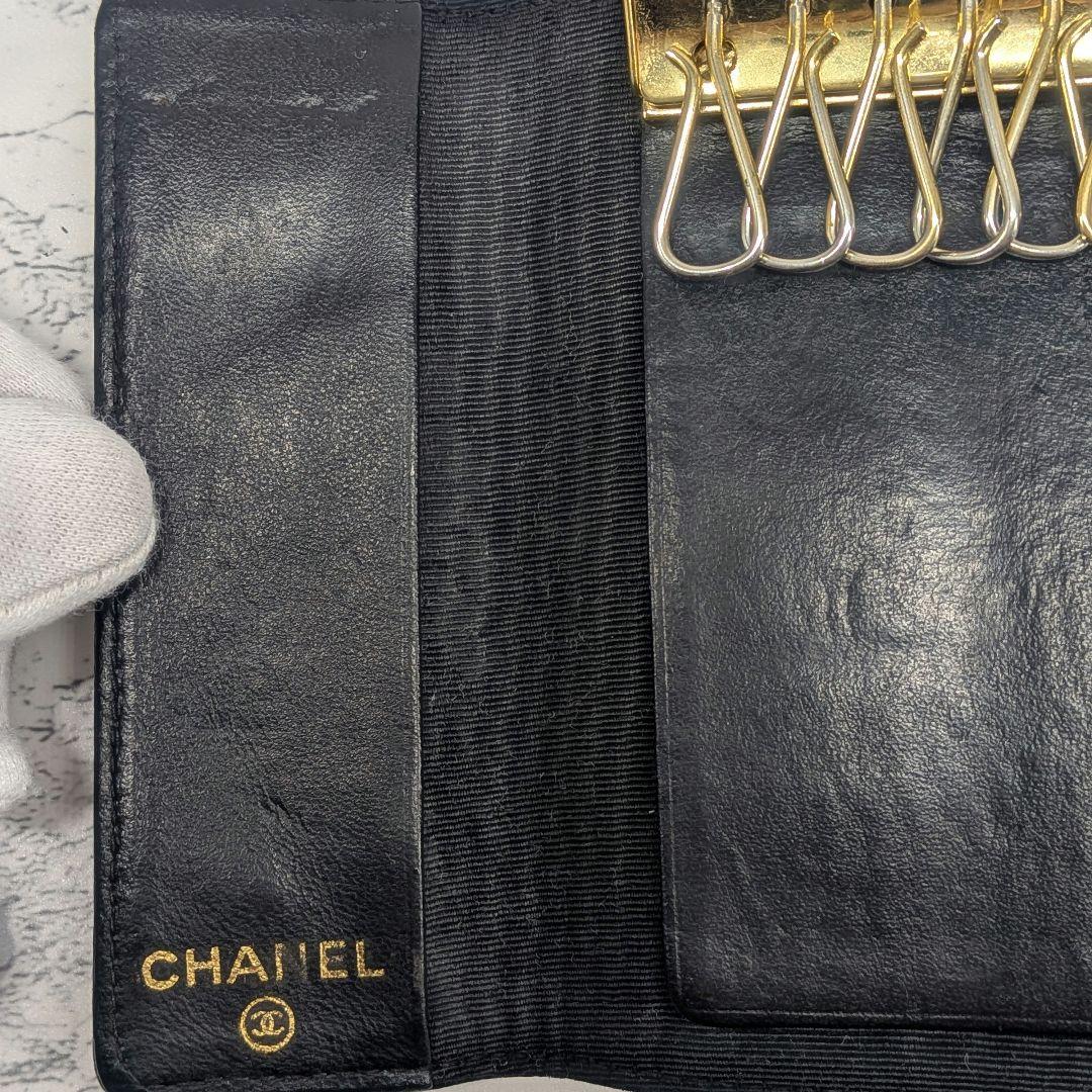 シャネル CHANEL ブラック キャビアスキン 6連キーケース ココマーク