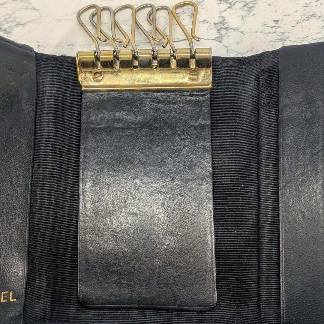 シャネル CHANEL ブラック キャビアスキン 6連キーケース ココマーク