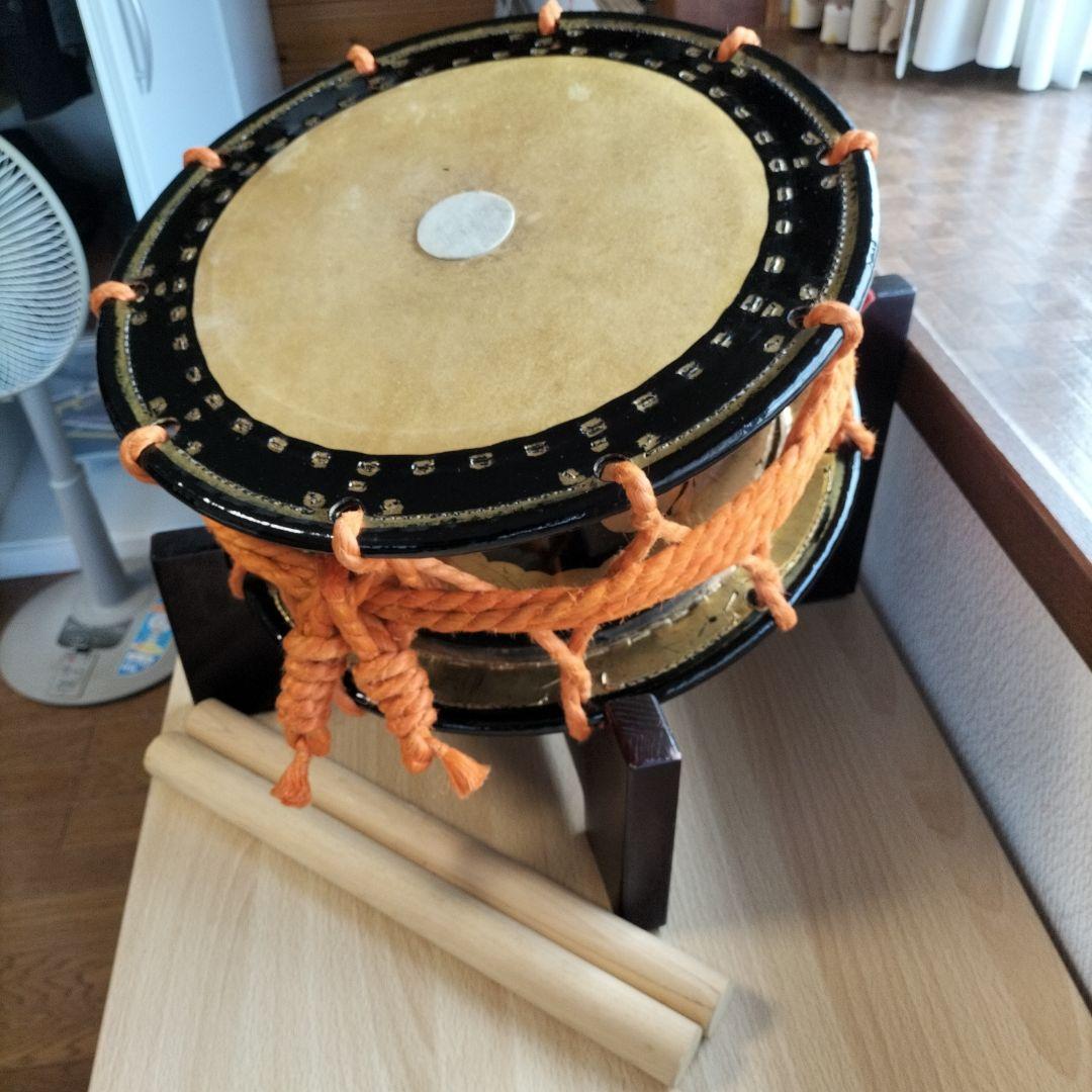 （ふわふわ様ご依頼商品です）良品　締太鼓　附締太鼓　和太鼓本体-バチ付き　中古品