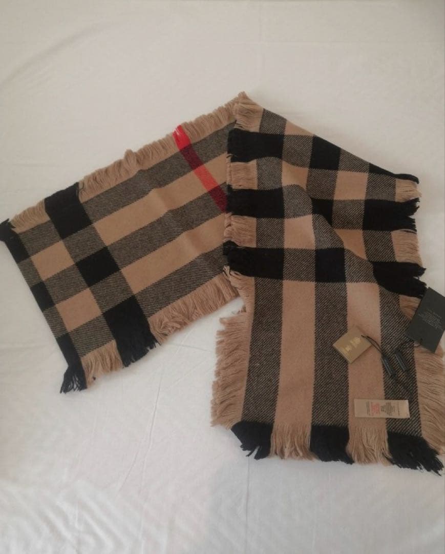 新品未使用BURBERRY バーバリー スカーフマフラー サイドフリンジ ウール