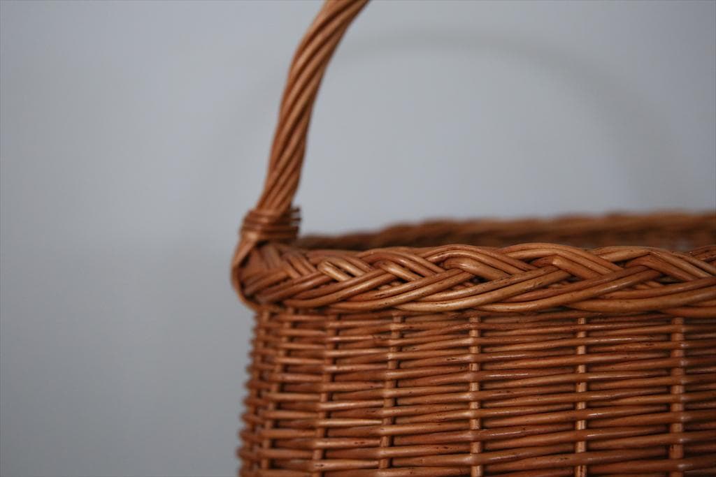 フランスアンティークラタン製バスケット/パニエ/アラログカゴ籐籠(86