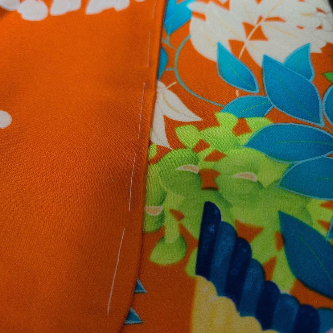 【新品】振袖 オレンジ 藤の花と鳥柄•Мサイズ