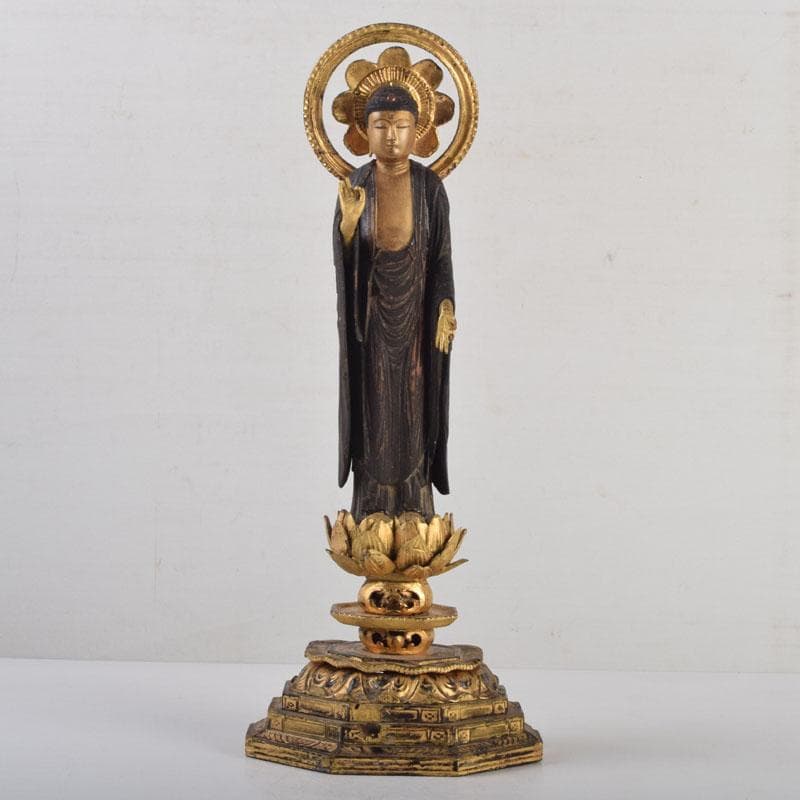 仏教美術 木彫 金彩彩色 仏像 置物 C 8624