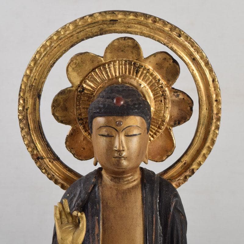 仏教美術 木彫 金彩彩色 仏像 置物 C 8624