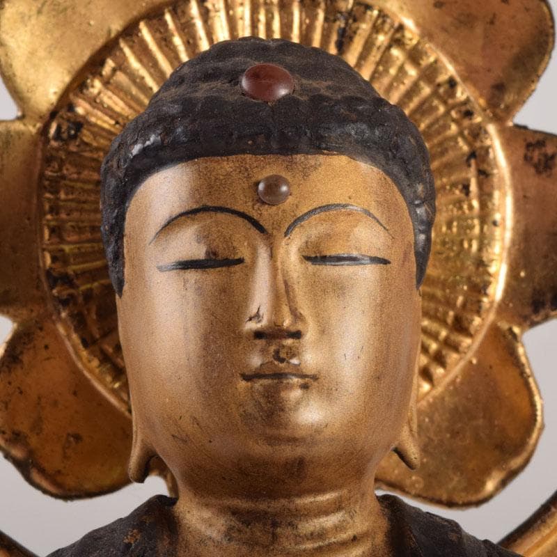 仏教美術 木彫 金彩彩色 仏像 置物 C 8624