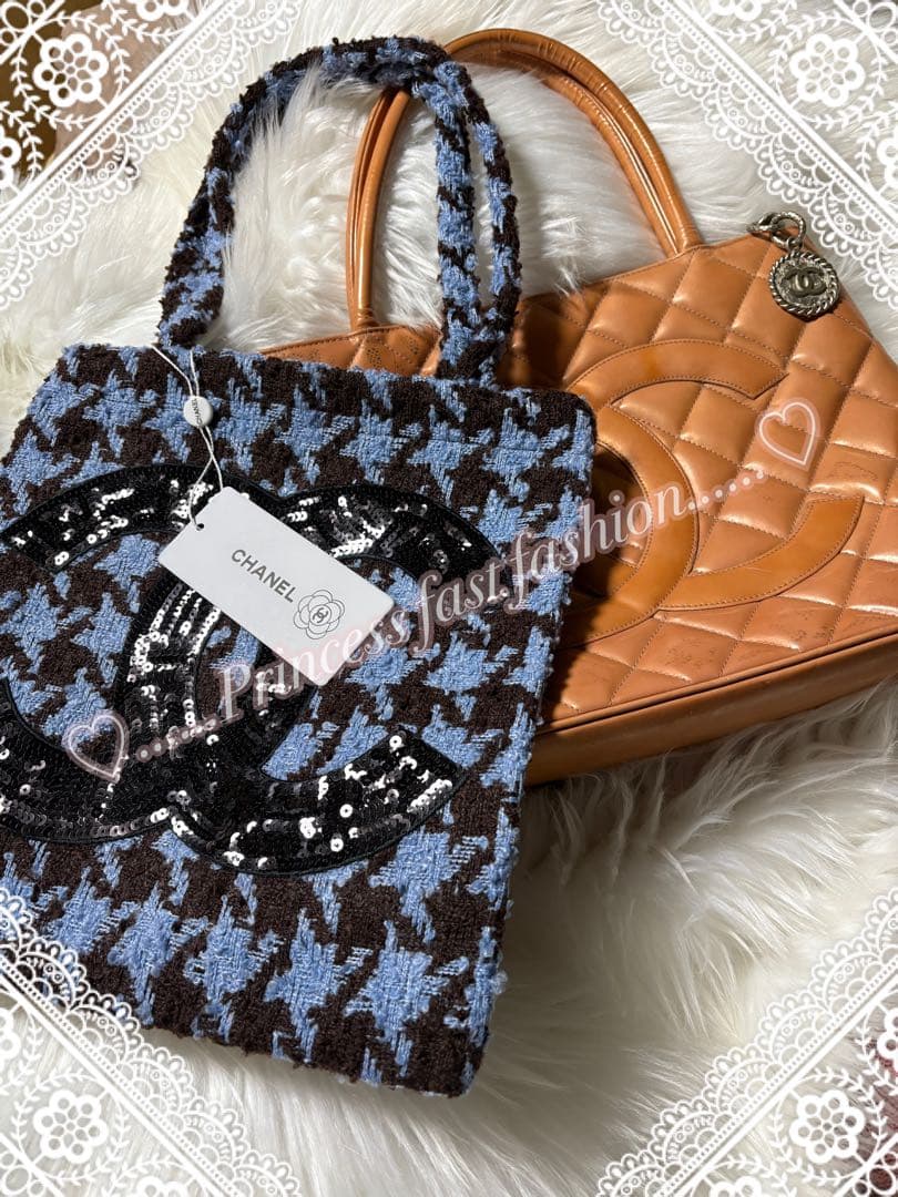 y*a様 シャネル CHANEL 千鳥 ブルー スパンコール トートバッグ／#0