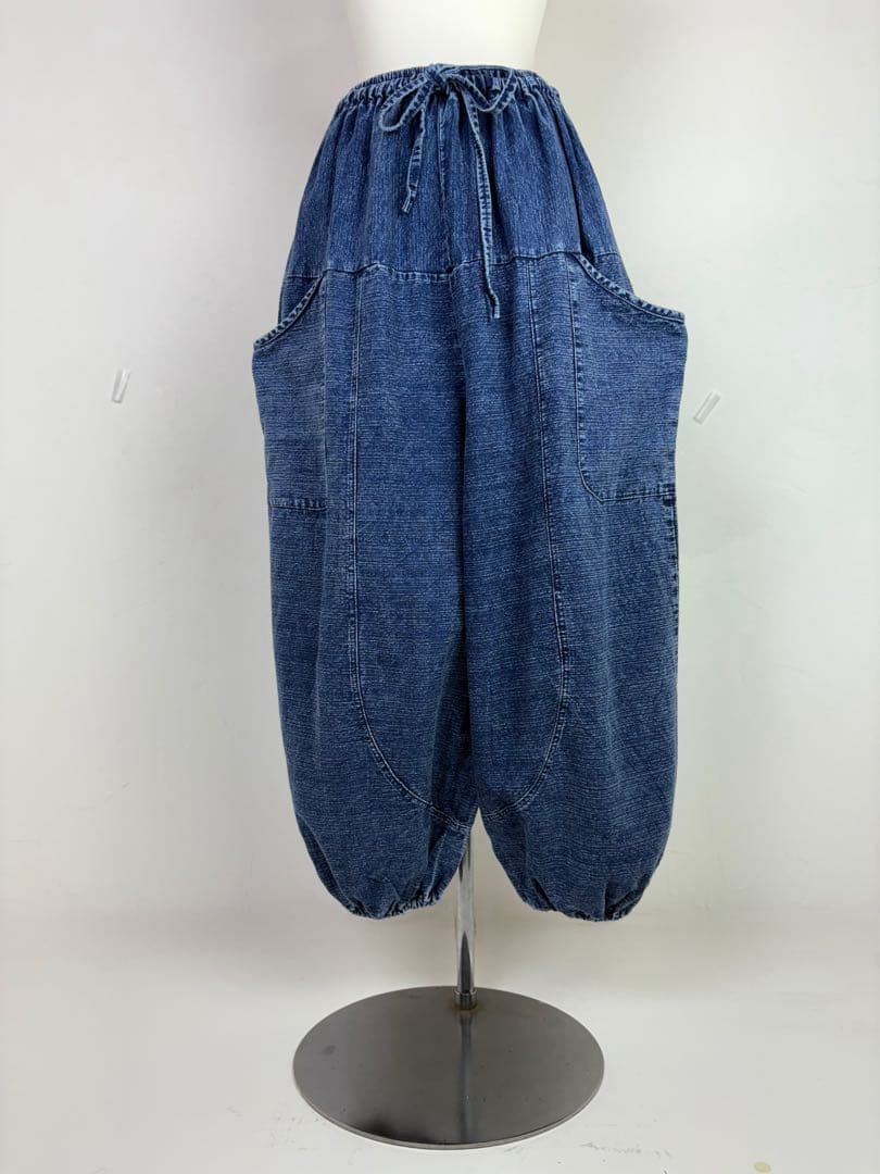 【新品】藍染　ストーンウォッシュ　タイパンツ　バルーン　男女兼用　F455