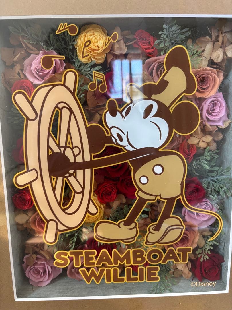 ディズニーフラワーフレームアート　アンティーク　レア物　蒸気船ウィリー