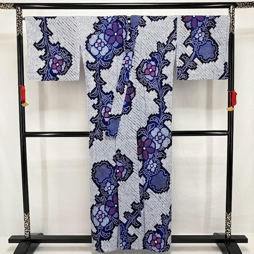 スナフキン　未使用品　絞り浴衣　有松鳴海絞り　総絞り　浴衣　綿　E801