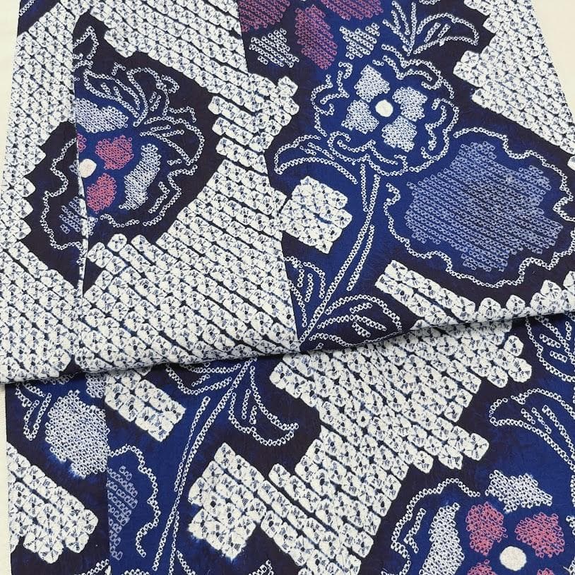 スナフキン　未使用品　絞り浴衣　有松鳴海絞り　総絞り　浴衣　綿　E801