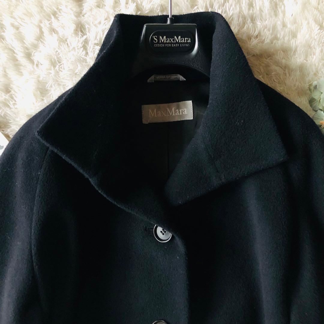 美品✨マックスマーラ マキシコート 柔らかウール 女優襟 銀タグ ブラック 38