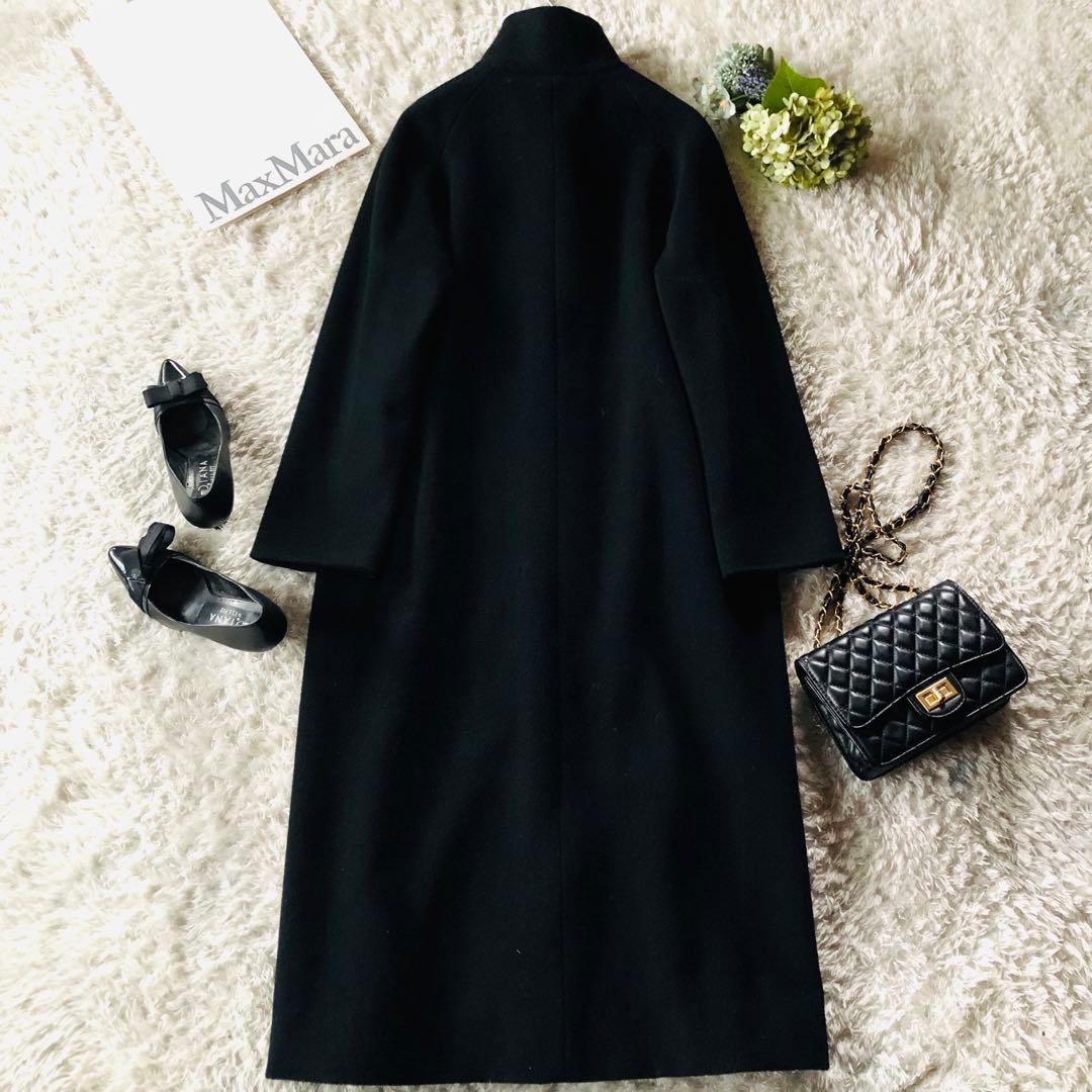 美品✨マックスマーラ マキシコート 柔らかウール 女優襟 銀タグ ブラック 38