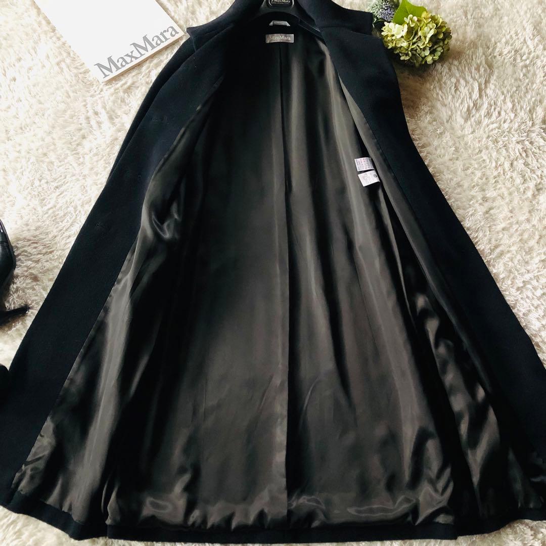 美品✨マックスマーラ マキシコート 柔らかウール 女優襟 銀タグ ブラック 38