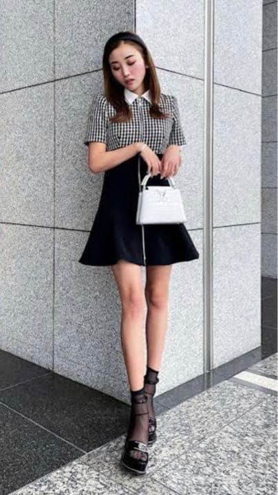 sheller シェリエ フロントZIPチェックツイードドレス シェリエ