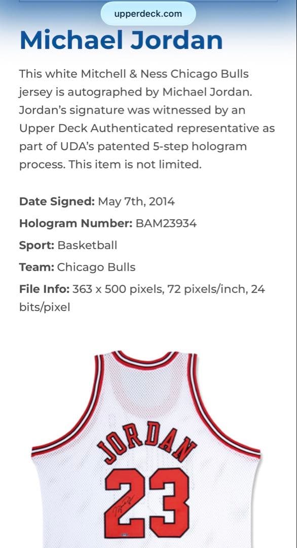 o*w様 【激レア】UPPER DECK マイケルジョーダン　直筆サイン入りユニ