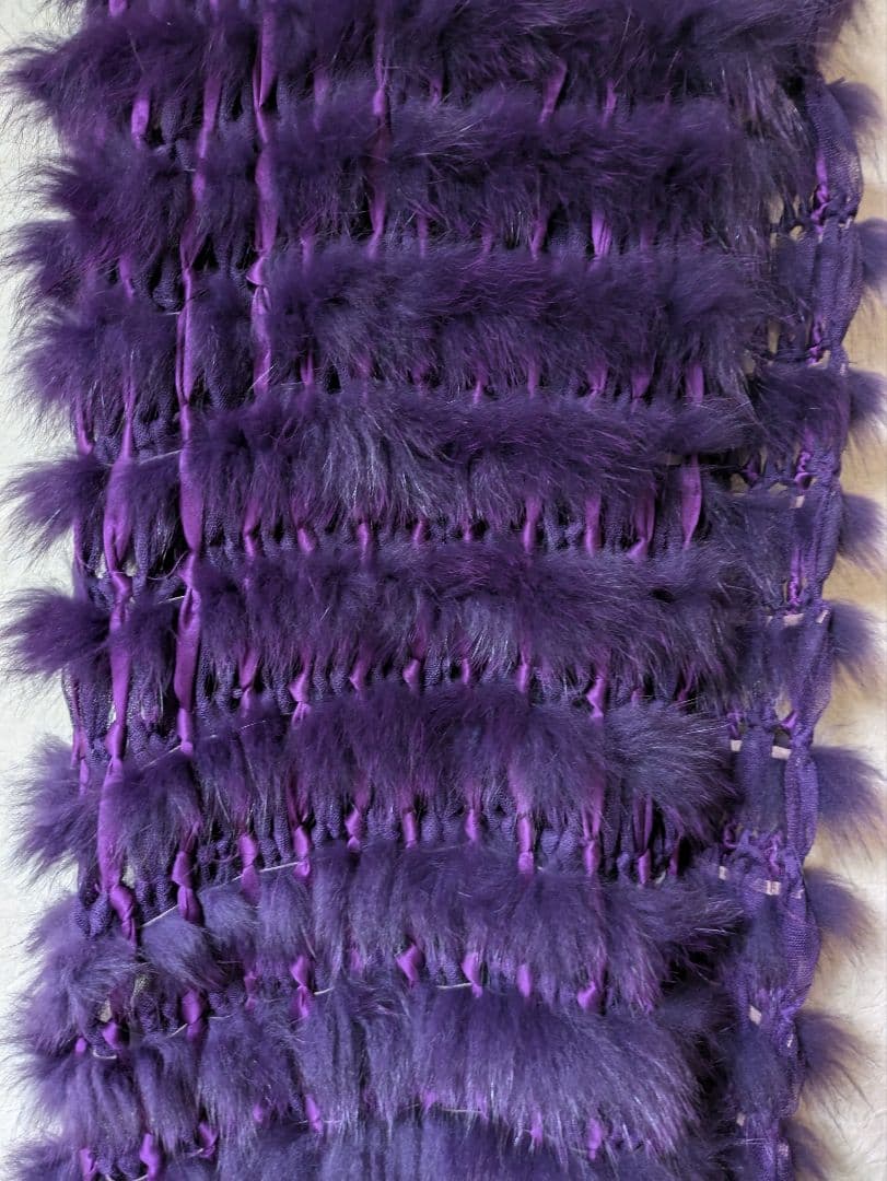紫色ファー フリンジ付きストール