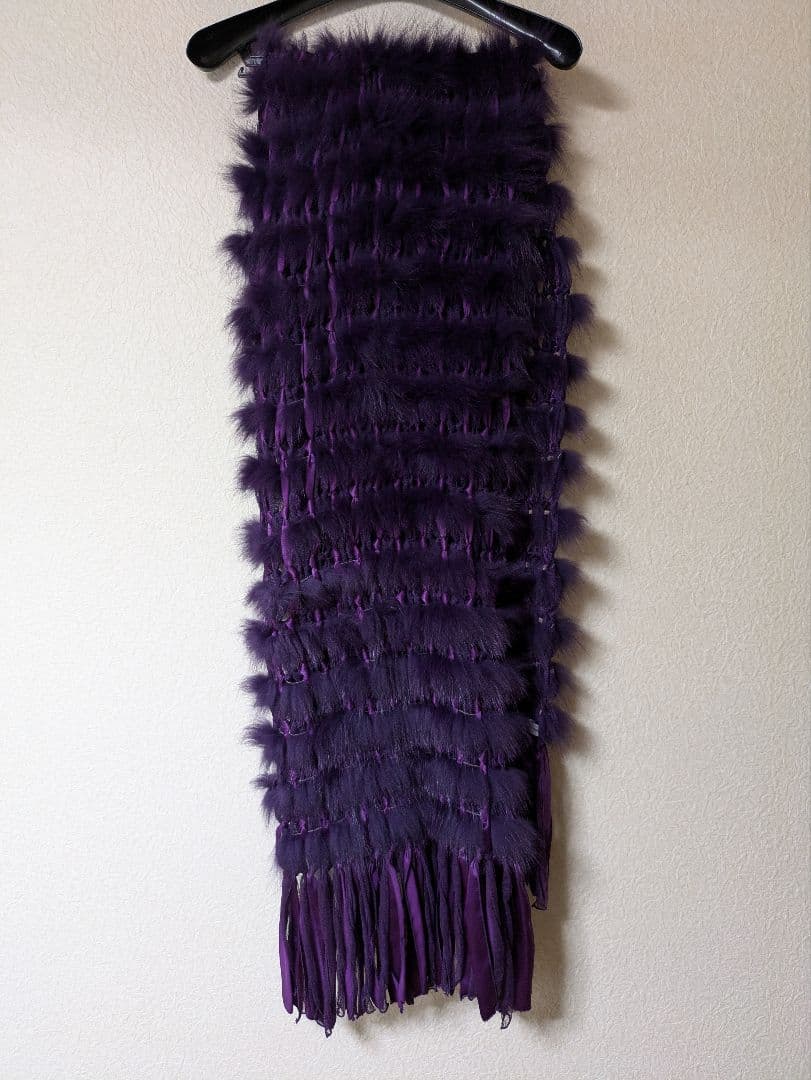 紫色ファー フリンジ付きストール