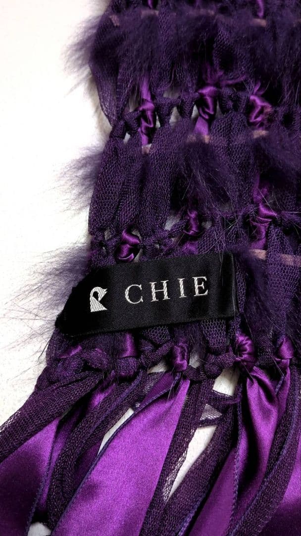 紫色ファー フリンジ付きストール