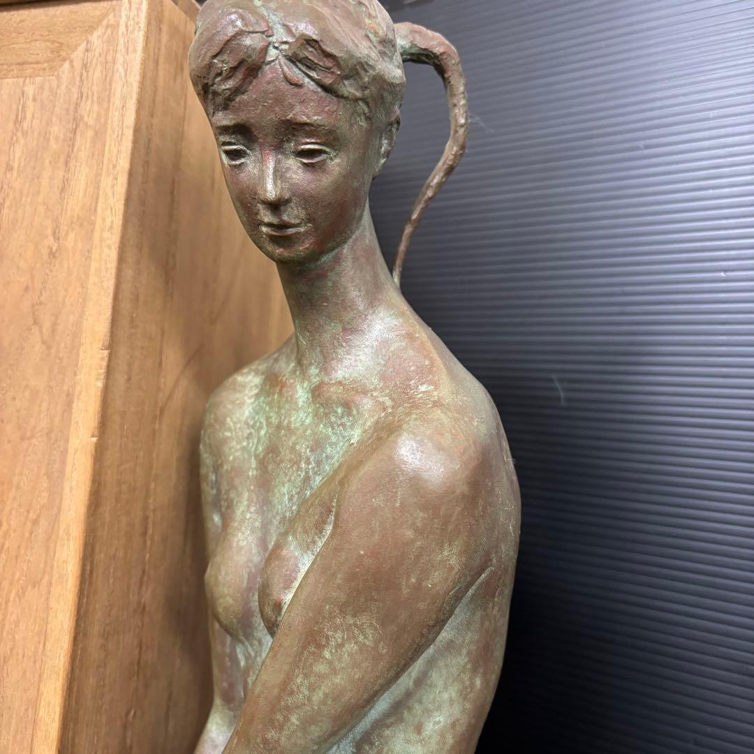 特大 約80cm 彫刻家 恵藤健一 少女立像 ブロンズ 裸婦像 オブジェ 美術品
