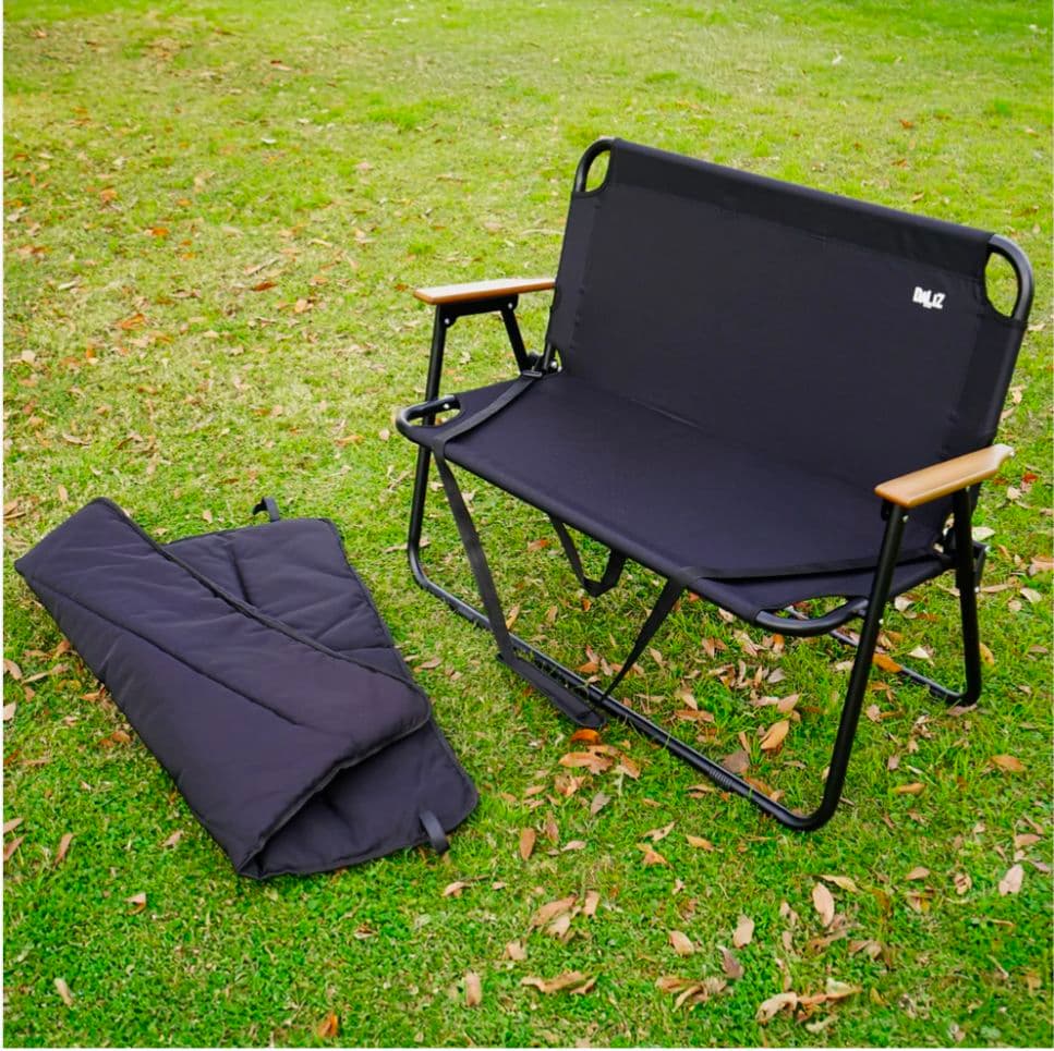 折りたたみベンチ 2人掛け クッション付き 肩掛け収納可 アウトドアチェア