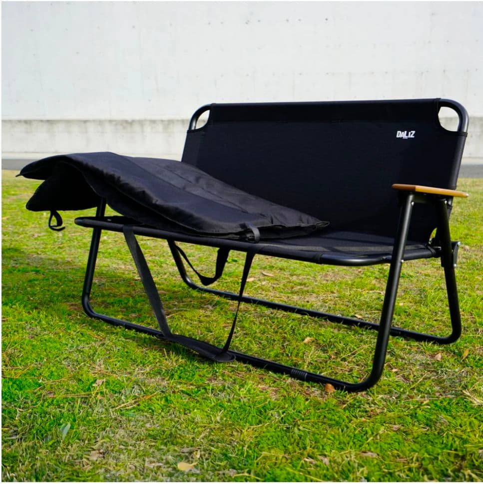 折りたたみベンチ 2人掛け クッション付き 肩掛け収納可 アウトドアチェア