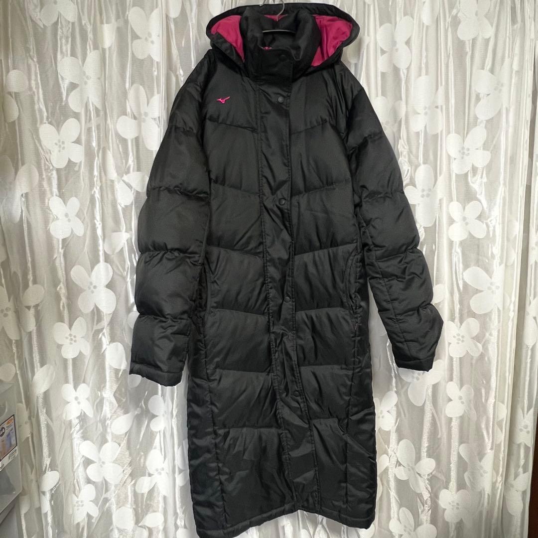 ミズノ フード付き ロング丈 ダウン ベンチコート ブラック レディース L