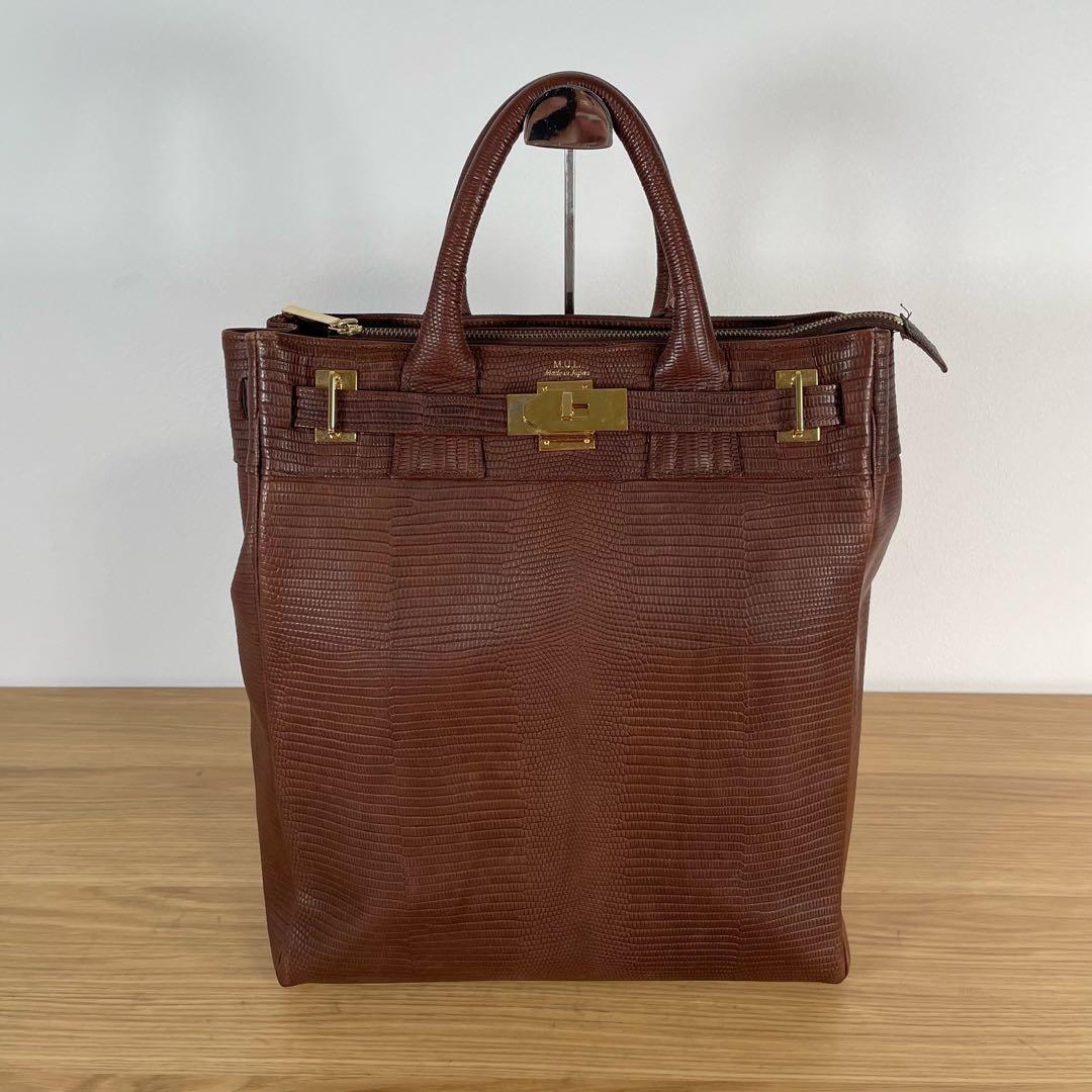 M.U.L. エムユーエル　型押し 2way バッグパック リュック ブラウン