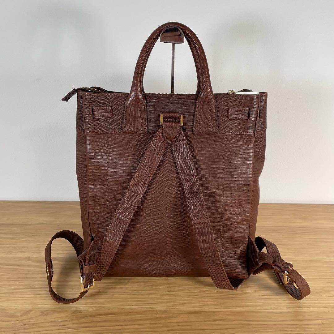 M.U.L. エムユーエル　型押し 2way バッグパック リュック ブラウン