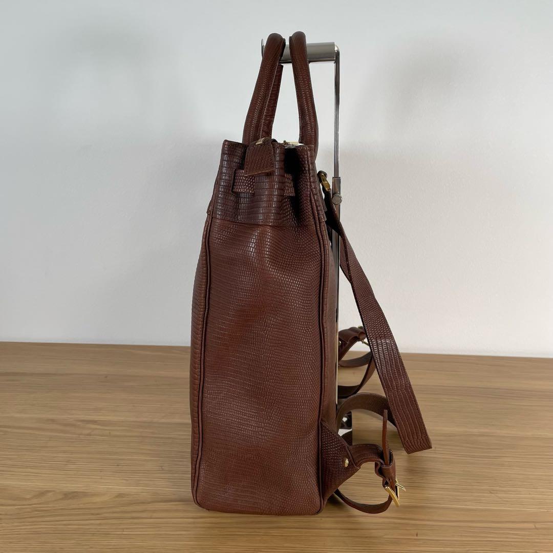 M.U.L. エムユーエル　型押し 2way バッグパック リュック ブラウン