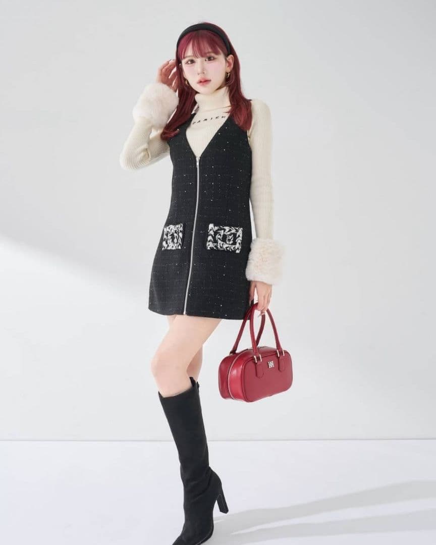 darich フロントファスナーツイードミニワンピース BLK - メルカリ