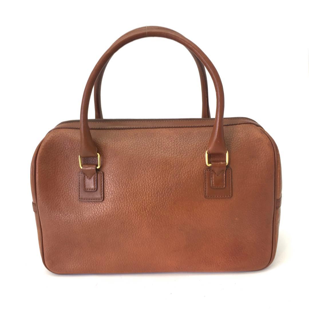 バーバリー ハンド ミニボストン バッグ 革 茶 チェック FJ63