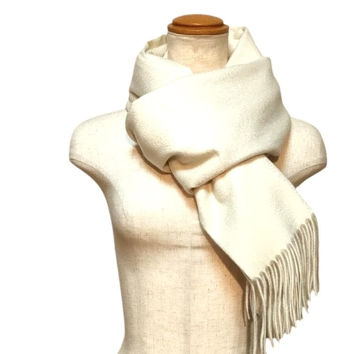 大判190㎝ホワイト無染色100%カシミヤストールマフラー新品プレゼントに