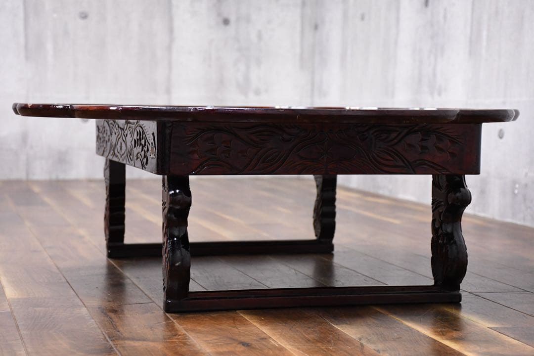 EFK24 螺鈿細工 韓国漆塗り 丸角座卓 ちゃぶ台 折れ脚 折り畳み 丸角